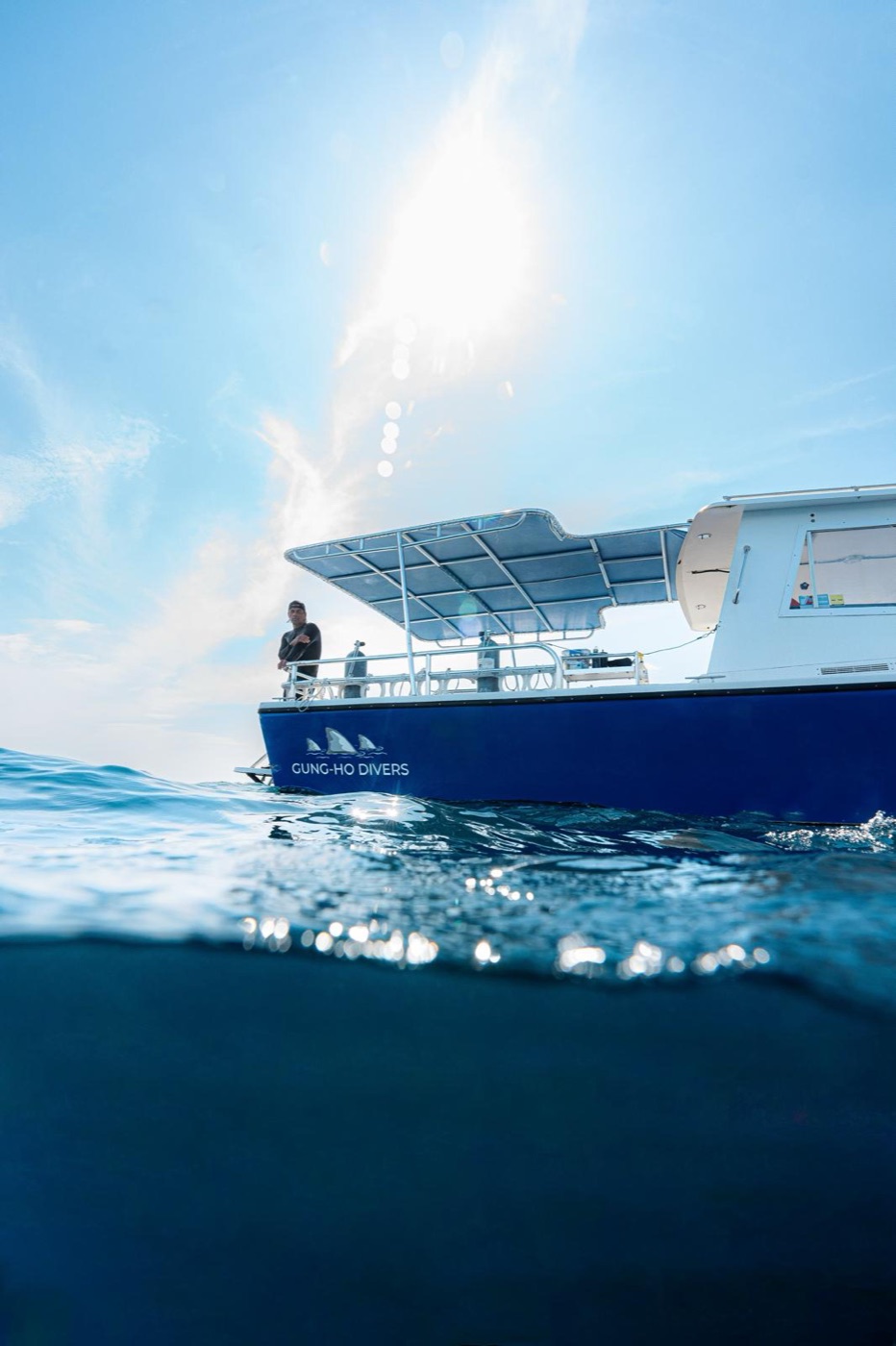 The Gung-Ho Divers boat seen from the water